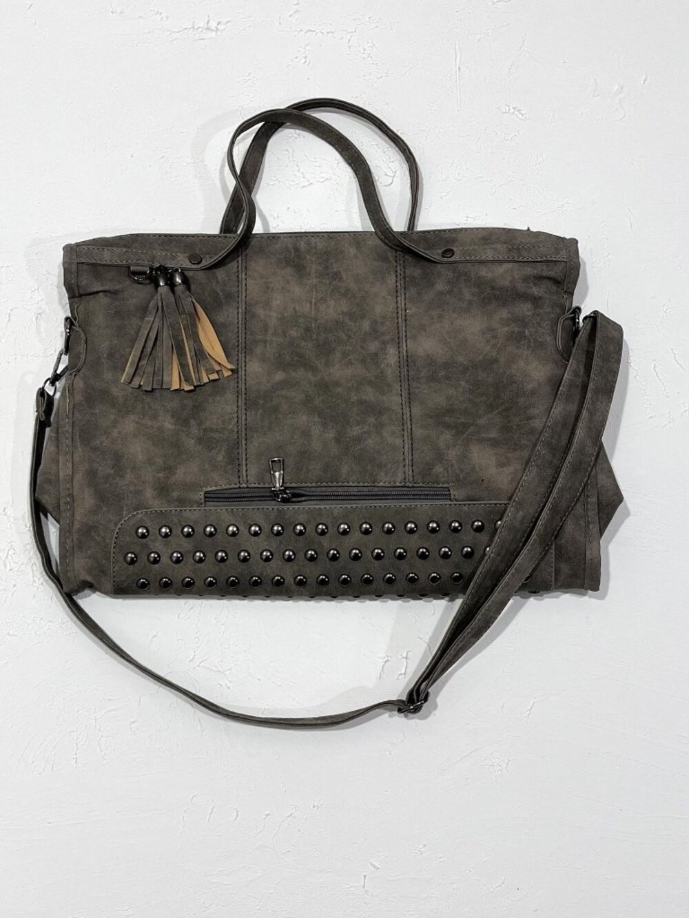 Women's Studded Gray Faux Leather Tote